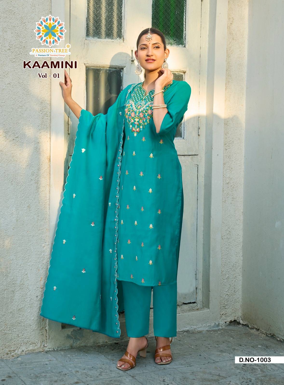 KAAMINI VOL-1 By Passion Tree 1001 To 1008 Series Beautiful Festive Suits Colourful ROMAN SILK Stitched Dresses At Wholesale Price